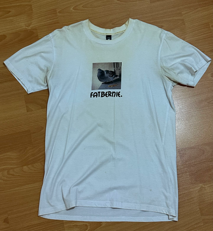 Streetwear shirt with pigeon and block text saying "Fat Bernie" underneath